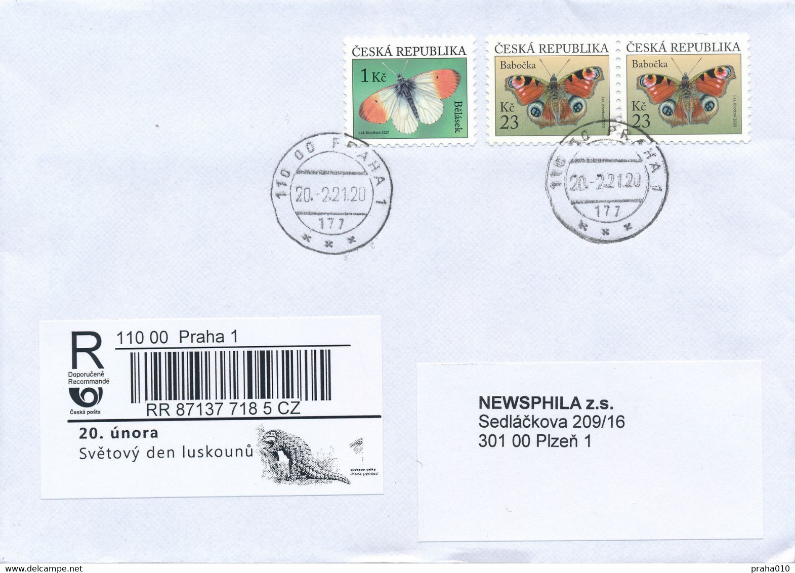 Czech Rep. / Comm. R-label (2021/09) Praha 1: World Day Of Pangolin (giant Pangolin (Smutsia Gigantea)) (X0091) - Cartas & Documentos