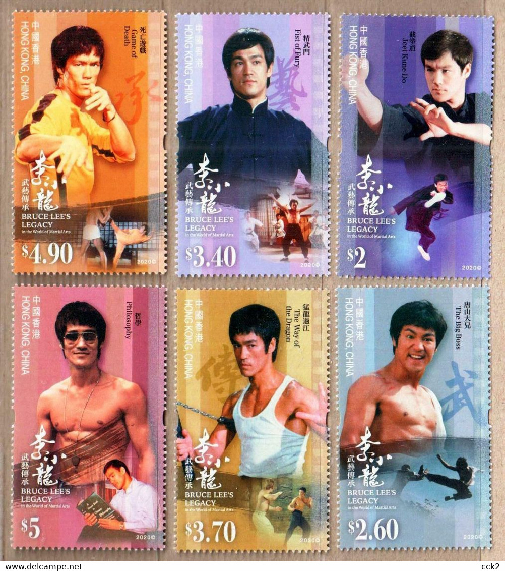 China Hong Kong 2020 Bruce Lee Stamp Martial Art 李小龍 SET Set Six Stamps MNH - Autres & Non Classés