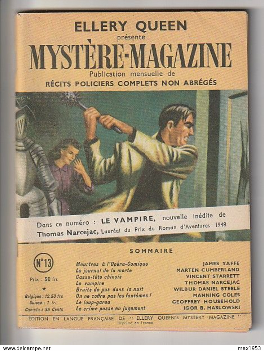 MYSTERE-MAGZINE    N° 13 - FEVRIER  1949 - Opta - Ellery Queen Magazine