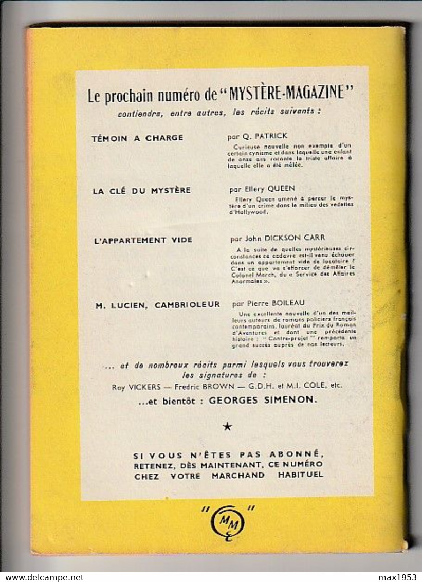 MYSTERE-MAGZINE    N° 14 - MARS  1949 - Opta - Ellery Queen Magazine