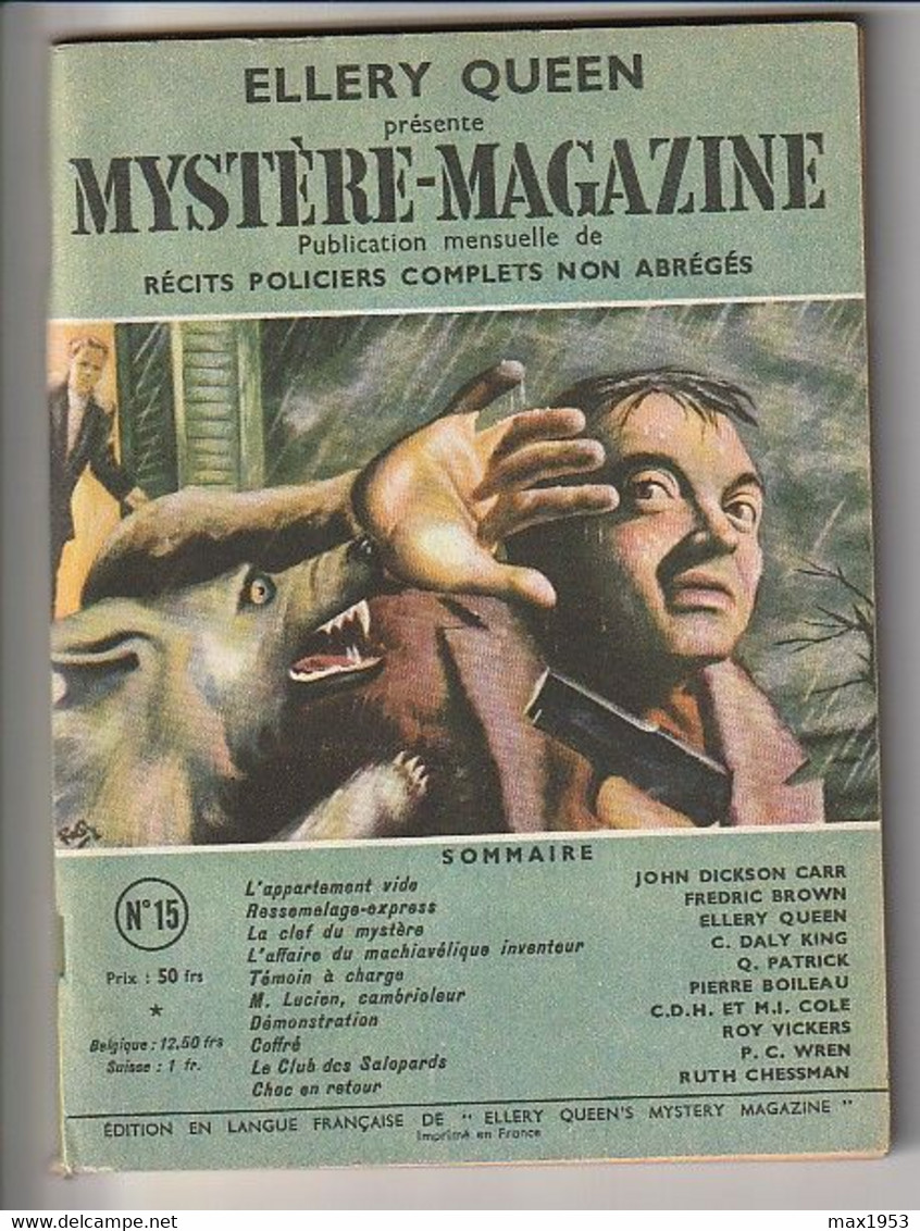 MYSTERE-MAGZINE    N° 15 - AVRIL  1949 - Opta - Ellery Queen Magazine