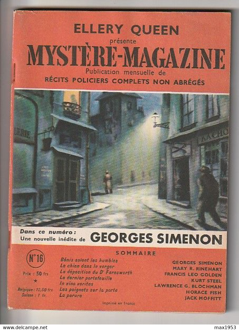 MYSTERE-MAGZINE    N° 16 - MAI  1949  - SIMENON Nouvelle Bénis Soient Les Humbles - Opta - Ellery Queen Magazine