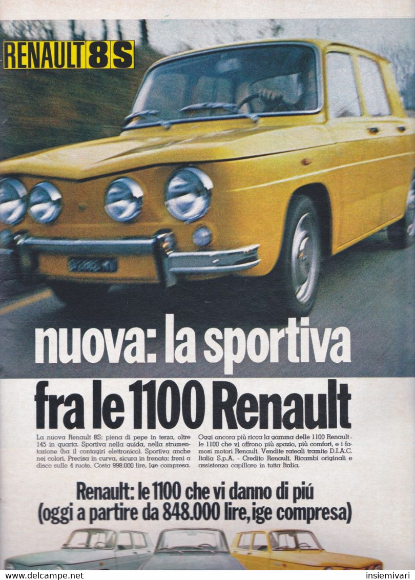 (pagine-pages)PUBBLICITA' RENAULT  Tempo1969/05. - Otros & Sin Clasificación