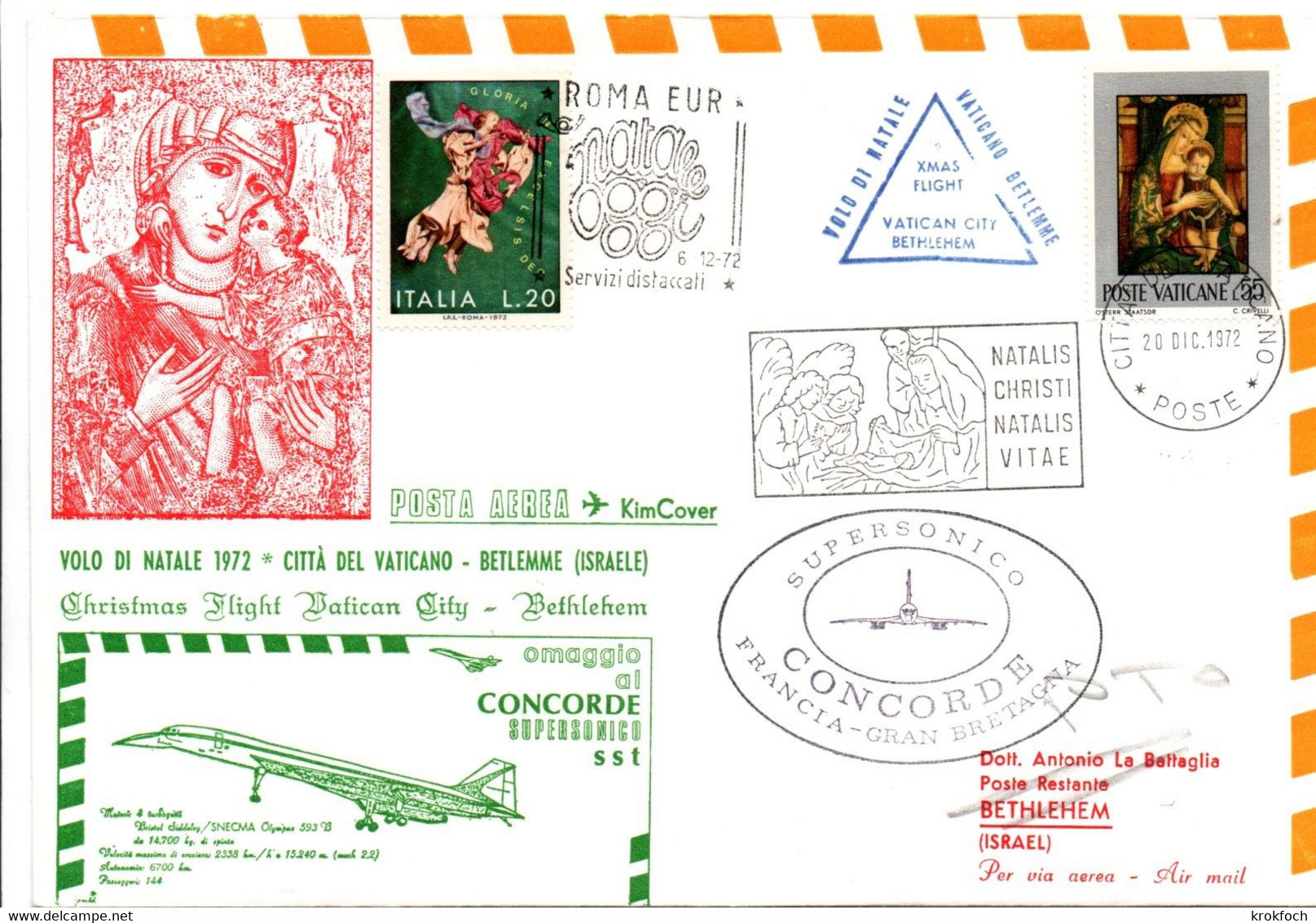 Posta Aerea Vaticano 1972 - Volo Natale Bethlehem Israel - Noël Christmas - Betlemme Bet Lehem - Maschinenstempel (EMA)