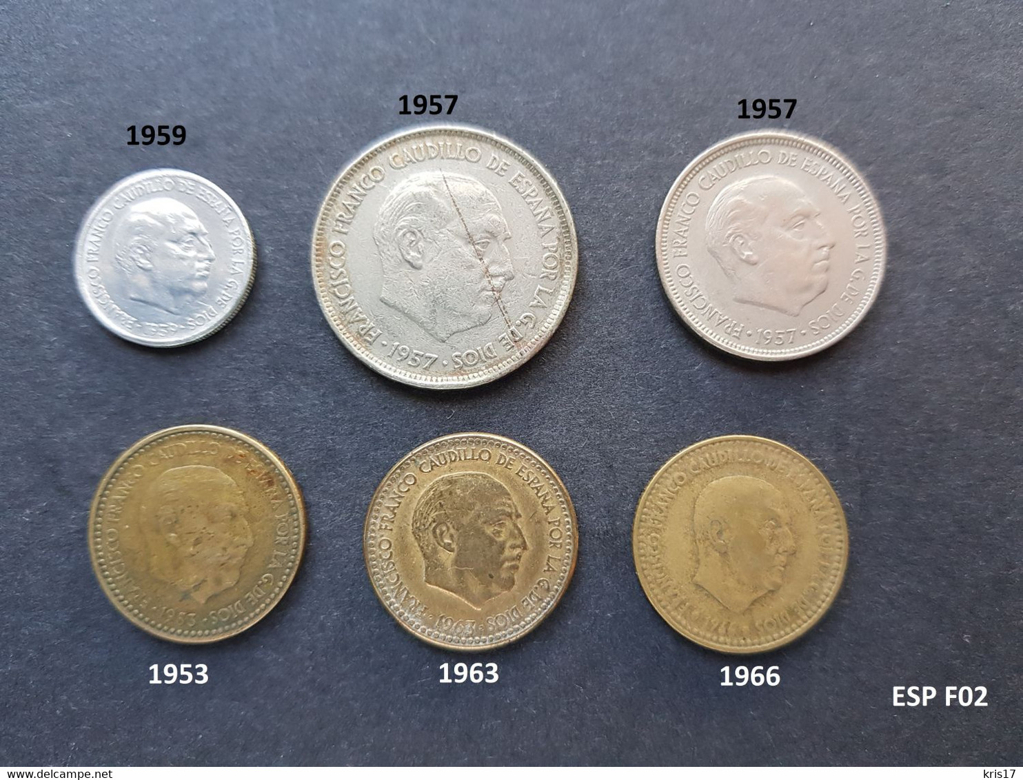 (pi) (ESPF02) Pièces ESPAGNE FRANCO 1953 1957 1959 1963 1966 - 1 Peseta