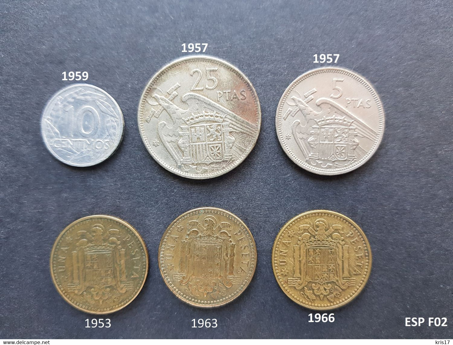 (pi) (ESPF02) Pièces ESPAGNE FRANCO 1953 1957 1959 1963 1966 - 1 Peseta