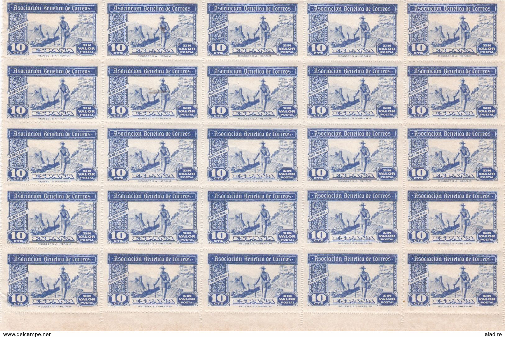 1943 - .Espana - Associacion Benefica De Correos - Hoja De 25 Sellos X 10 Cts - Other & Unclassified