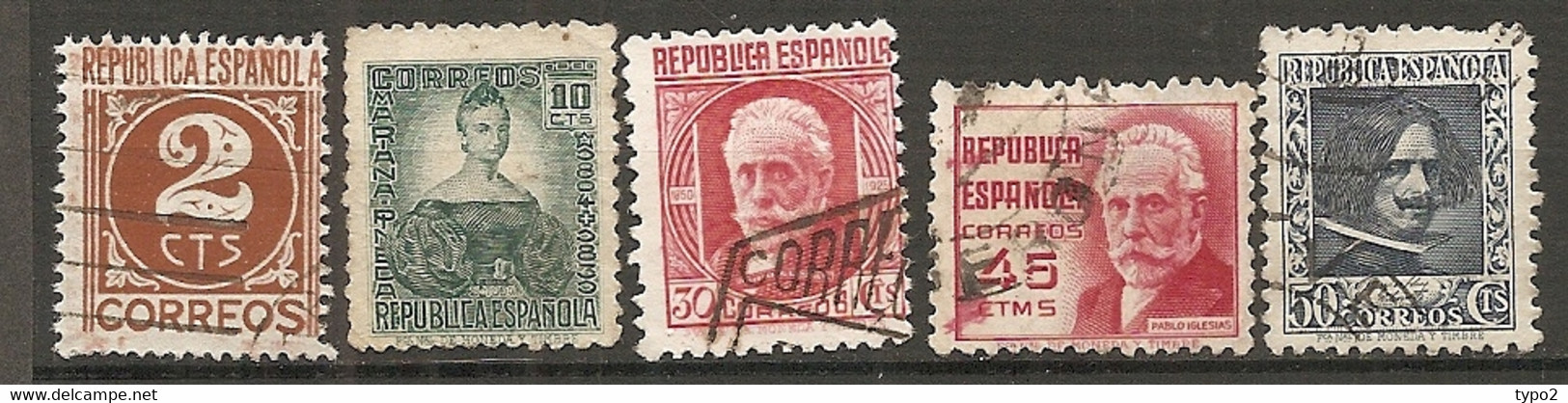 ESP 1936- Yv. N° 557,557A,560,562,563 (o)  2,10,30,45,50c  Cote  0,75 Euro  BE - Usados