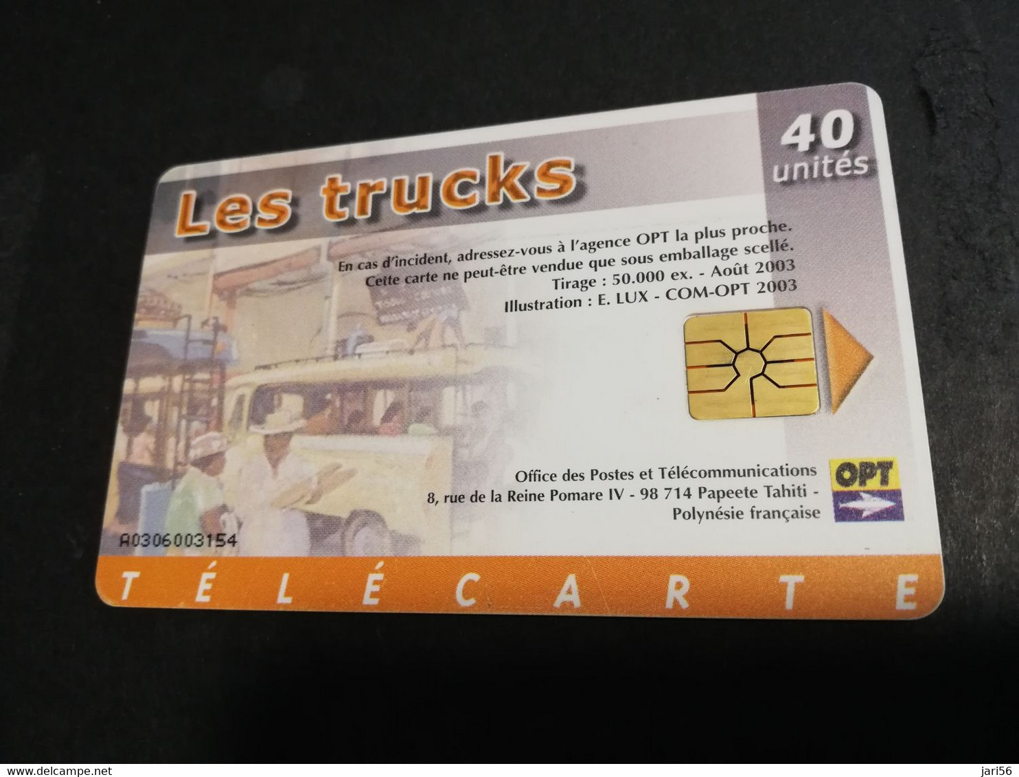 POLINESIA FRANCAISE  CHIPCARD  40 UNITS  LES TRUCKS  STREET SCENE           **4919** - Polynésie Française