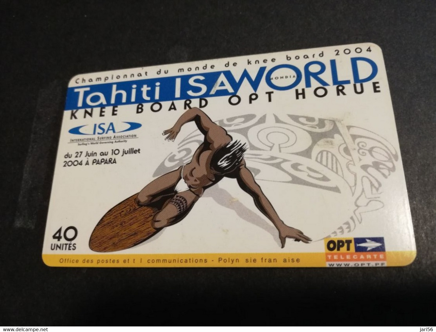 POLINESIA FRANCAISE  CHIPCARD  40 UNITS  TAHITI ISAWORLD KNEE BOARD OPT HORUE           **4922** - Polynésie Française