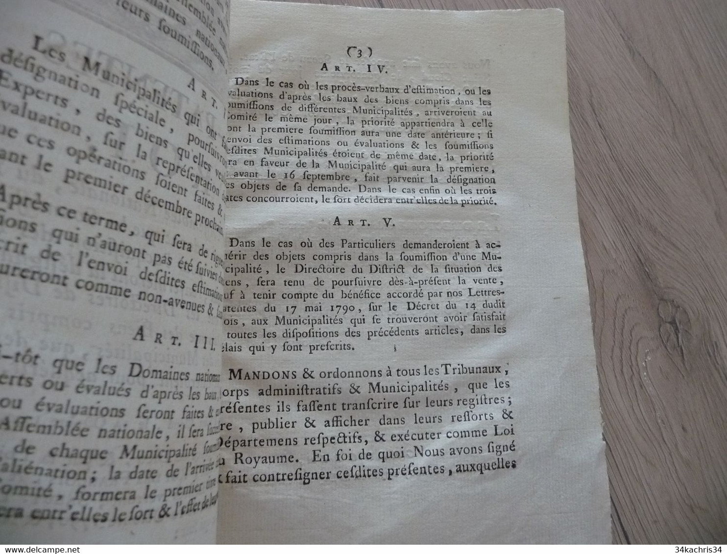 Lettres Patente Du Roi 14/10/1790 Soumissions Des Municipalités Pour L'acquisition Des Domaines - Decrees & Laws