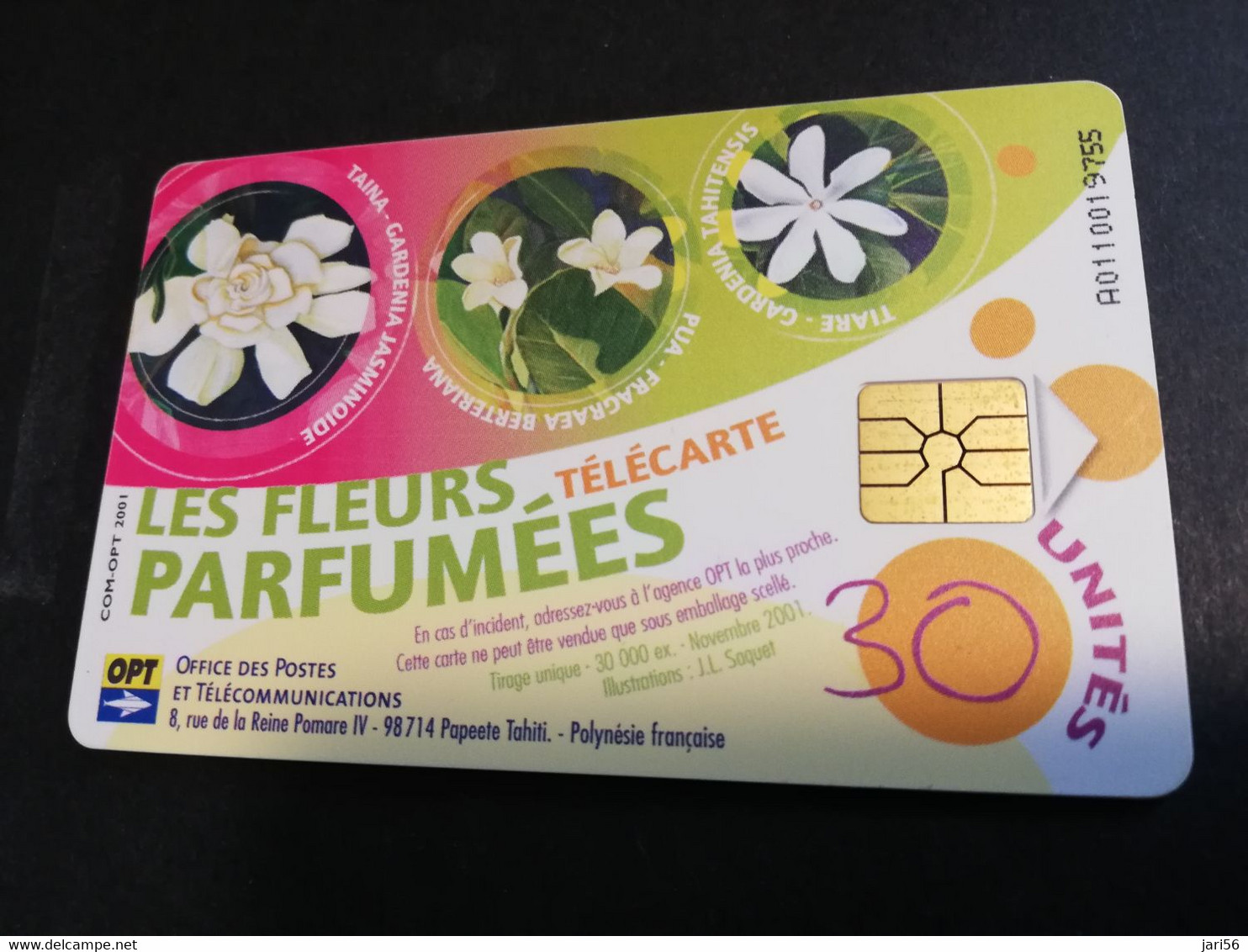 POLINESIA FRANCAISE  CHIPCARD  30 UNITS LES FLEURS PARFUMEES             **4932** - French Polynesia