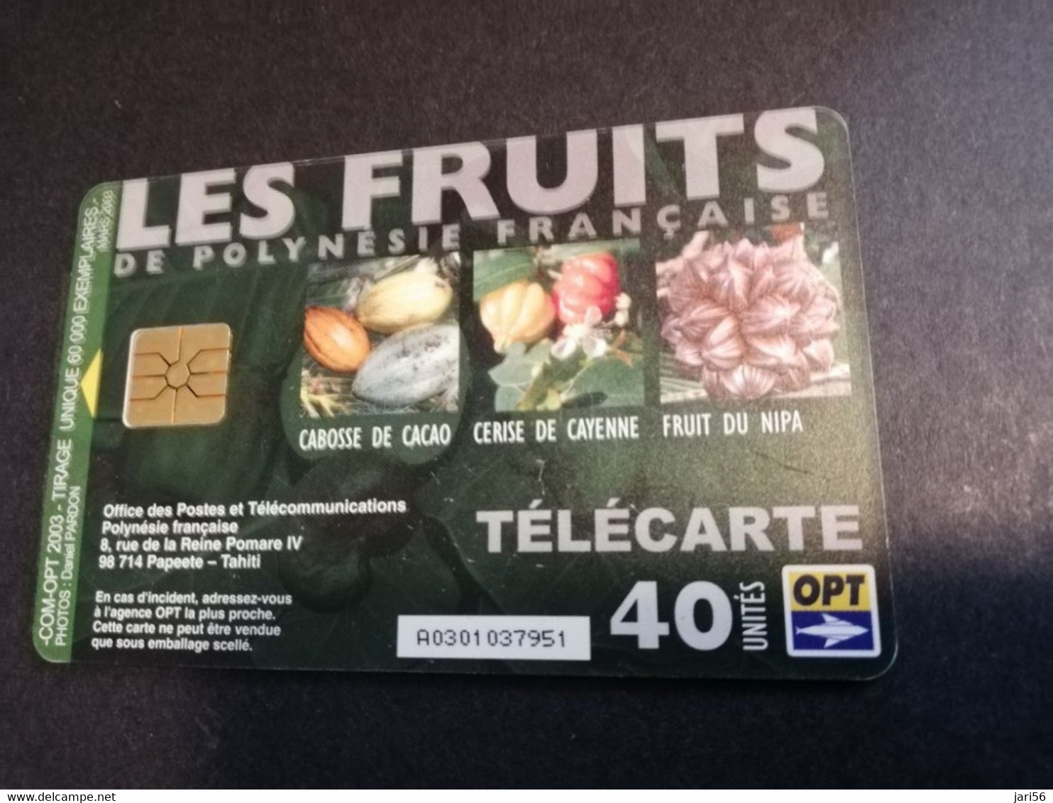 POLINESIA FRANCAISE  CHIPCARD  40 UNITS LES FRUITS DE POLYNESIE FRANCAISE                   **4939** - French Polynesia