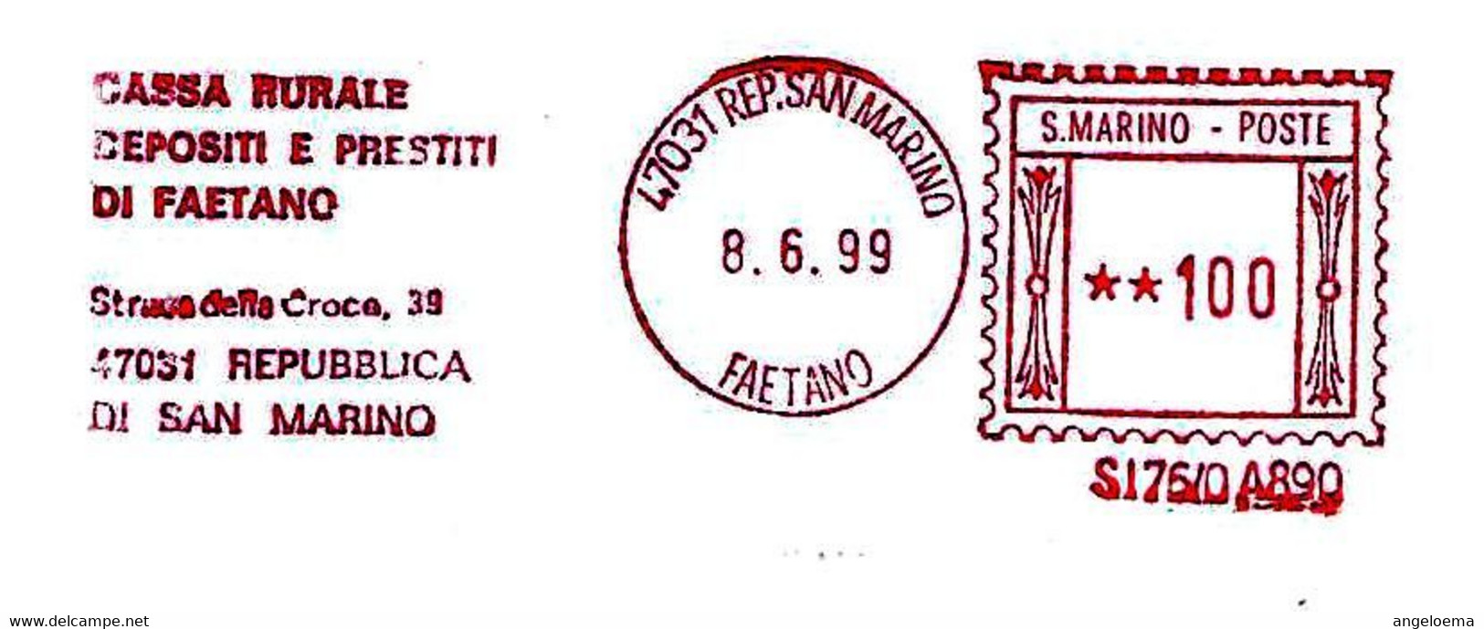 SAN MARINO - 1999 CASSA RURALE DEPOSITI PRESTITI DI FAETANO - Ema Affrancatura Red Meter Su Busta Non Viaggiata - 1979 - Non Classificati