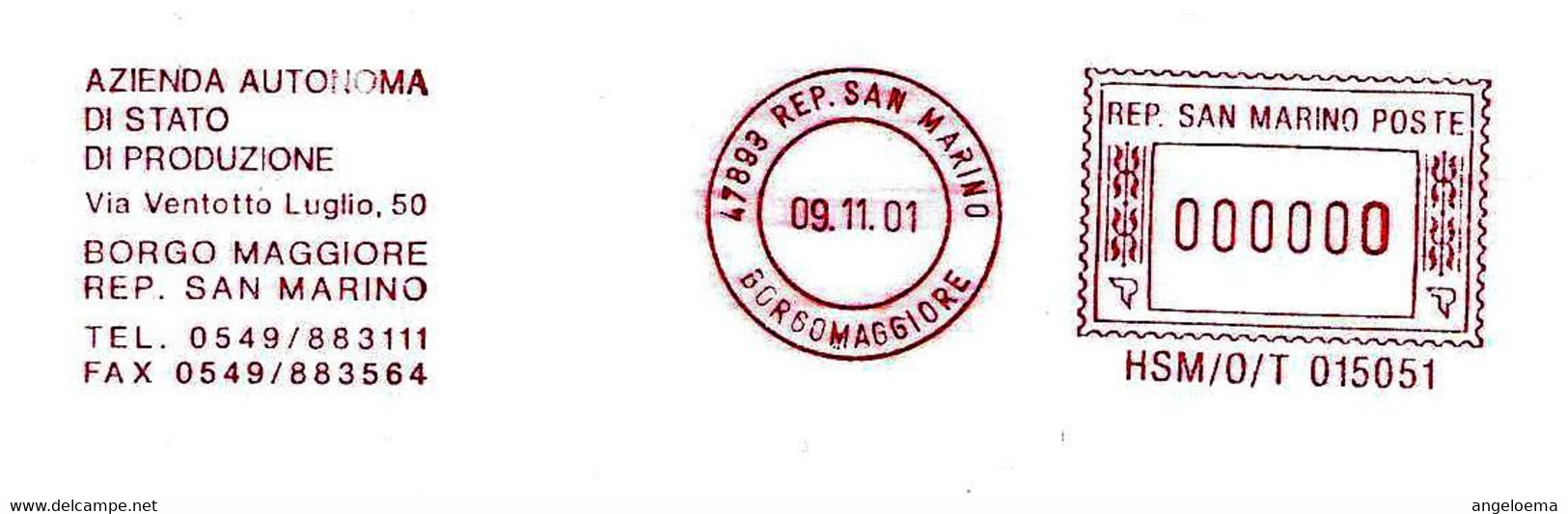 SAN MARINO - 2001 AZIENDA AUT. STATO DI PRODUZIONE - Ema Affrancatura Mecc.rossa Red Meter Su Busta Non Viaggiata - 1983 - Brieven En Documenten