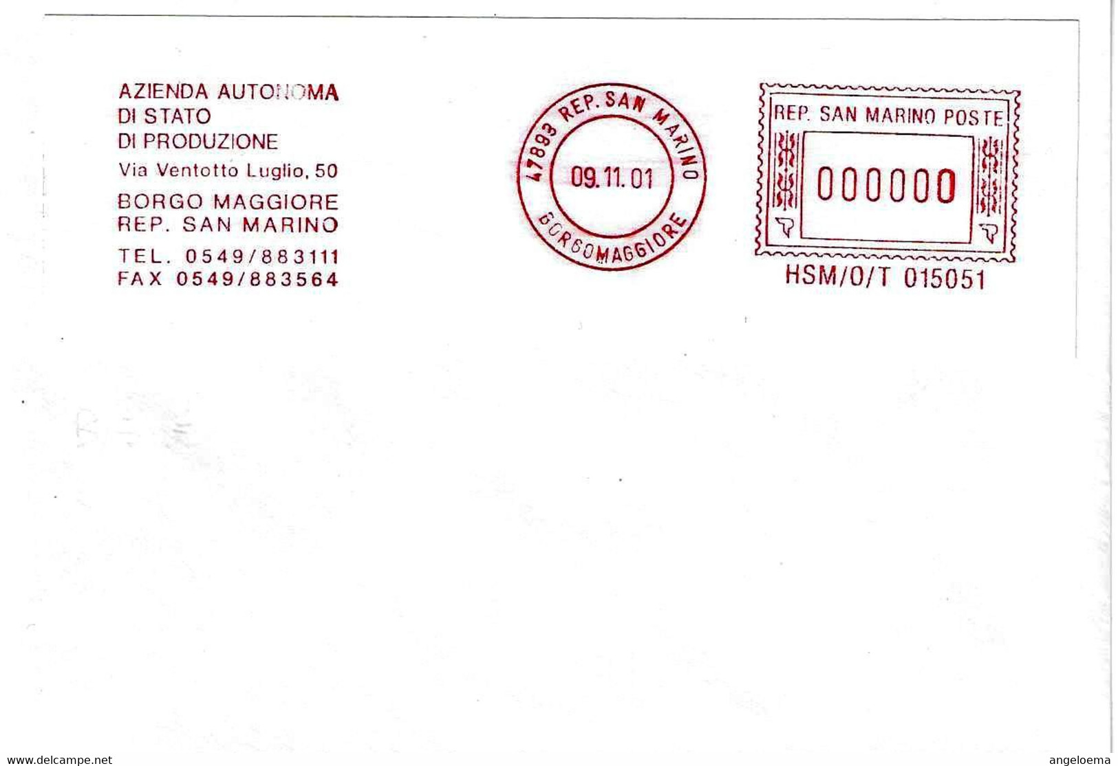 SAN MARINO - 2001 AZIENDA AUT. STATO DI PRODUZIONE - Ema Affrancatura Mecc.rossa Red Meter Su Busta Non Viaggiata - 1983 - Covers & Documents