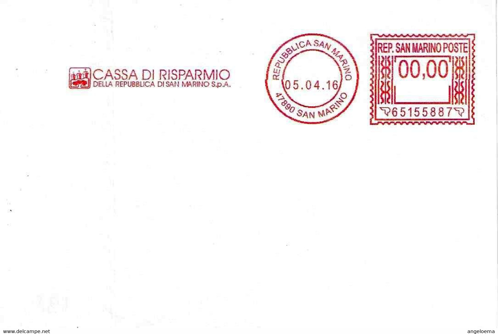 SAN MARINO - 2016 CASSA DI RISPARMIO SAN MARINO - Ema Affrancatura Mecc. Rossa Red Meter Su Busta Non Viaggiata - 1984 - Lettres & Documents