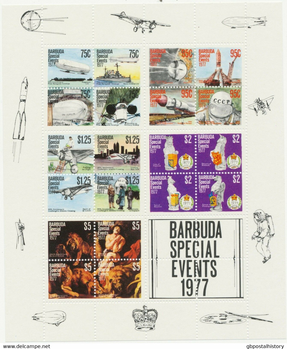 BARBUDA 1977 Block-Ausgabe Jahresereignisse 20 Versch. Marken In 1 Block Postfr. - 1960-1981 Autonomía Interna