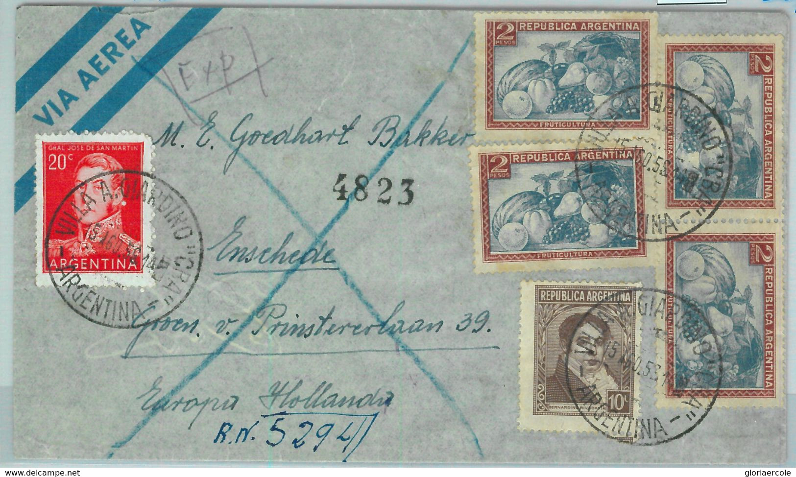 93896 - ARGENTINA - POSTAL HISTORY - Airmail Cover From VILLA A GIARDINO "CRA"  1956 - Cartas & Documentos