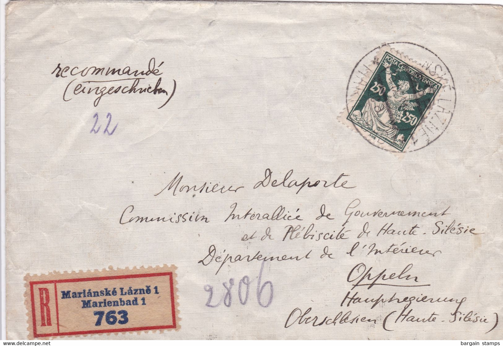 Czechoslovakia - Y&T 175 On Registered Letter From Mariánské Lázně To Oppeln (Opole, Poland) - Haute-Silésie / Silesia - Cartas & Documentos