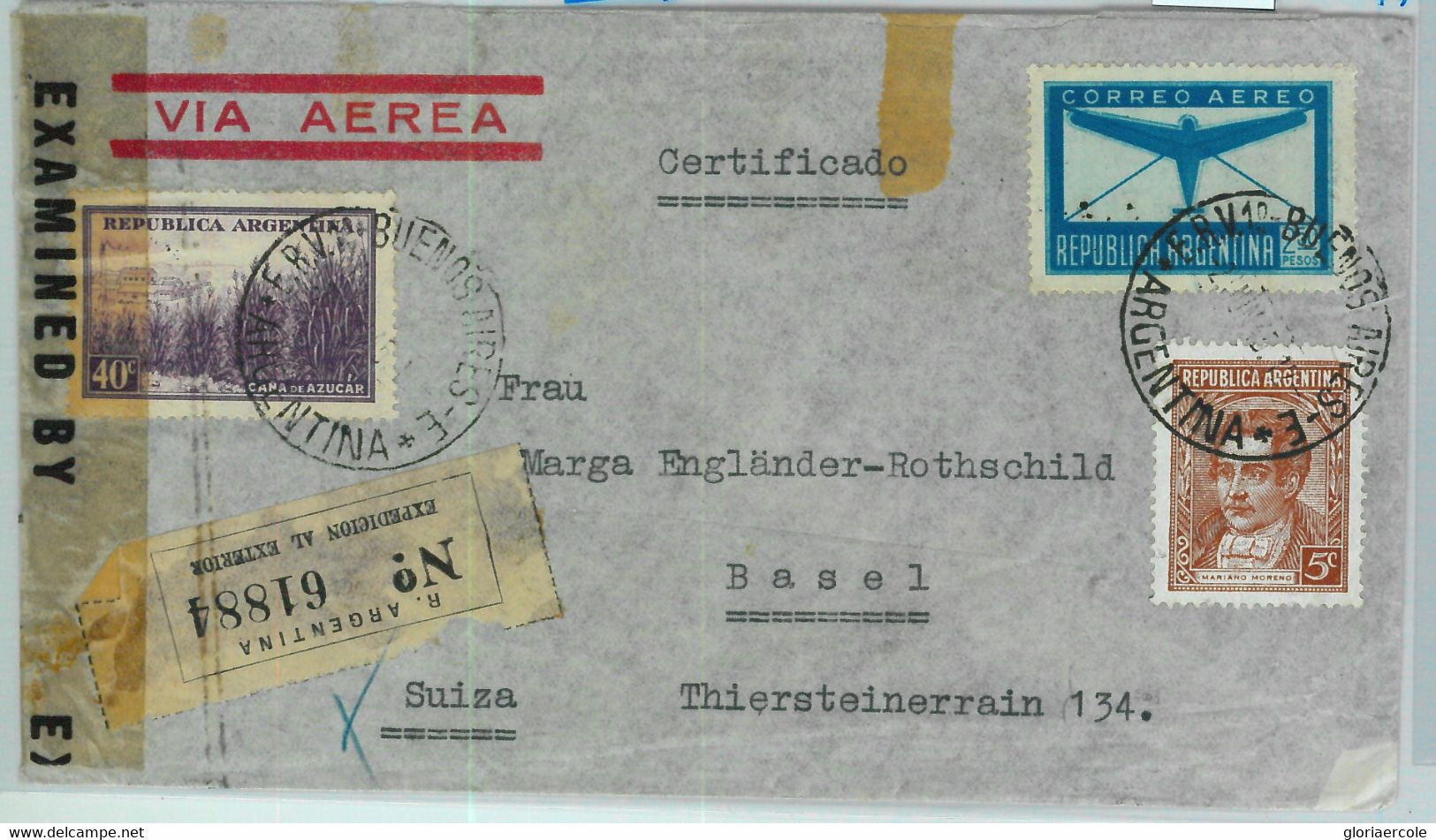 93900 - ARGENTINA - POSTAL HISTORY - Airmail COVER To SWITZERLAND - USA Censor 1945 - Cartas & Documentos