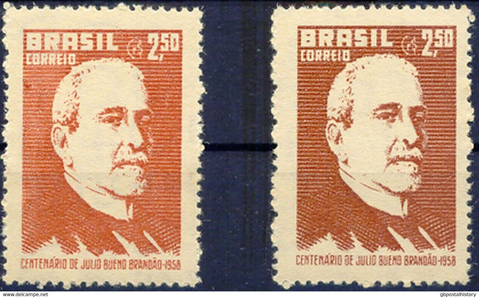 BRAZIL 1958 100th Birthday Buenno Brandao 2.50 Cr. Red Brown U/M COLOR MISPRINT - Ungebraucht