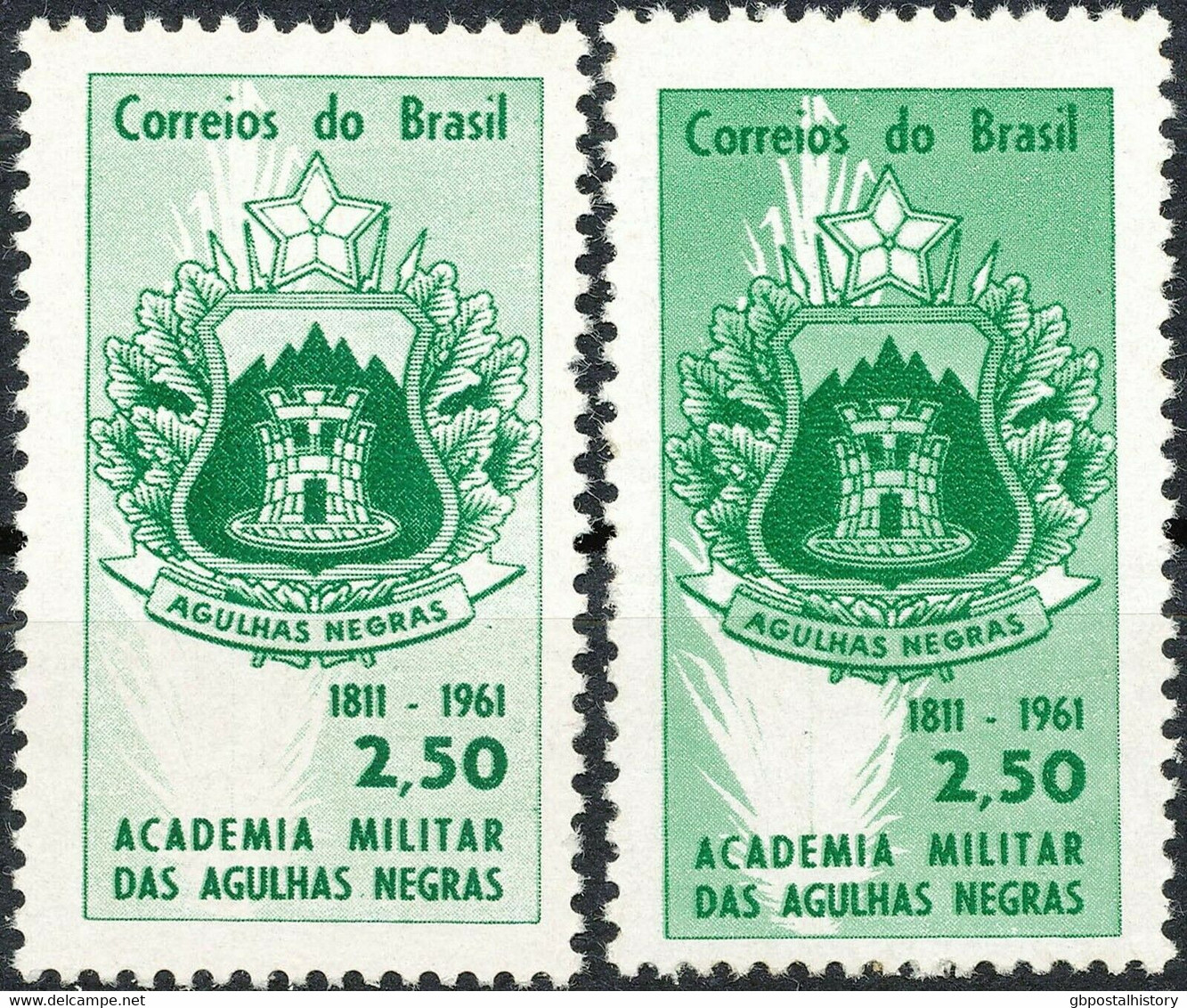 BRAZIL 1961 150th Anniversary Military Academy 2.50 Cr. U/M VARIETY WRONG COLOR - Unused Stamps