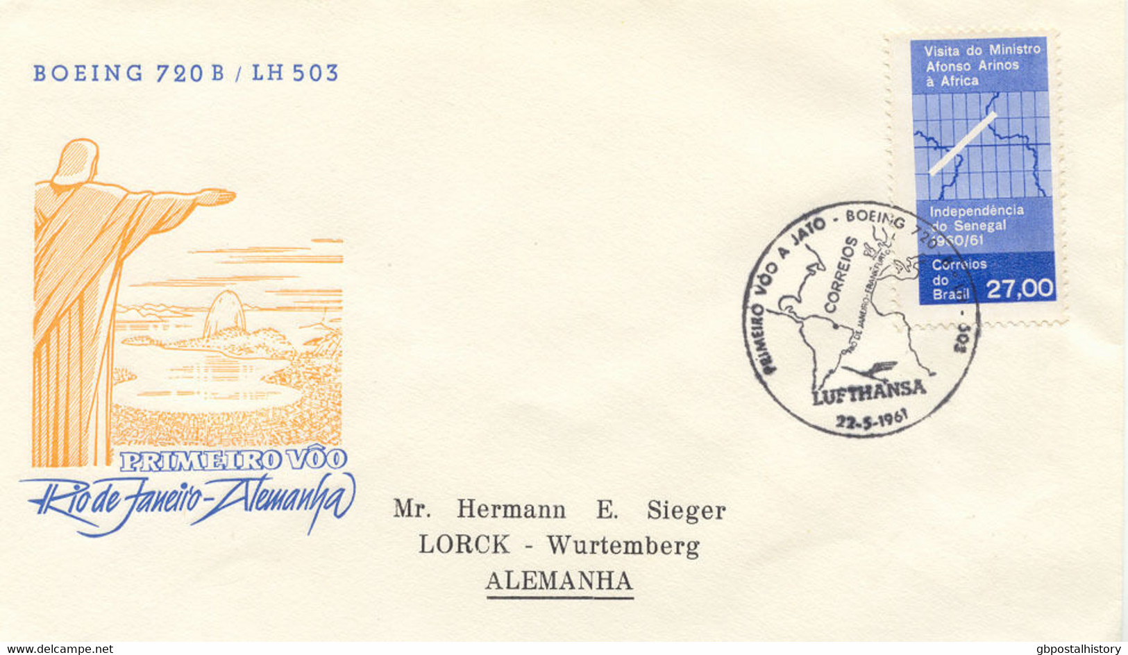 BRAZIL 1961 First Flight Lufthansa LH 503 "RIO DE JANEIRO - FRANKFORT" - Poste Aérienne