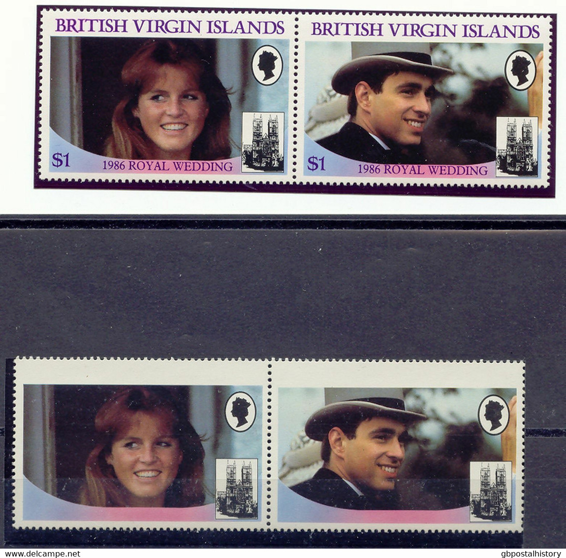 BRITISH VIRGIN ISLANDS 1986 Wedding Prince Andrew & Sarah MISSING LILAC COLOUR - Islas Vírgenes Británicas