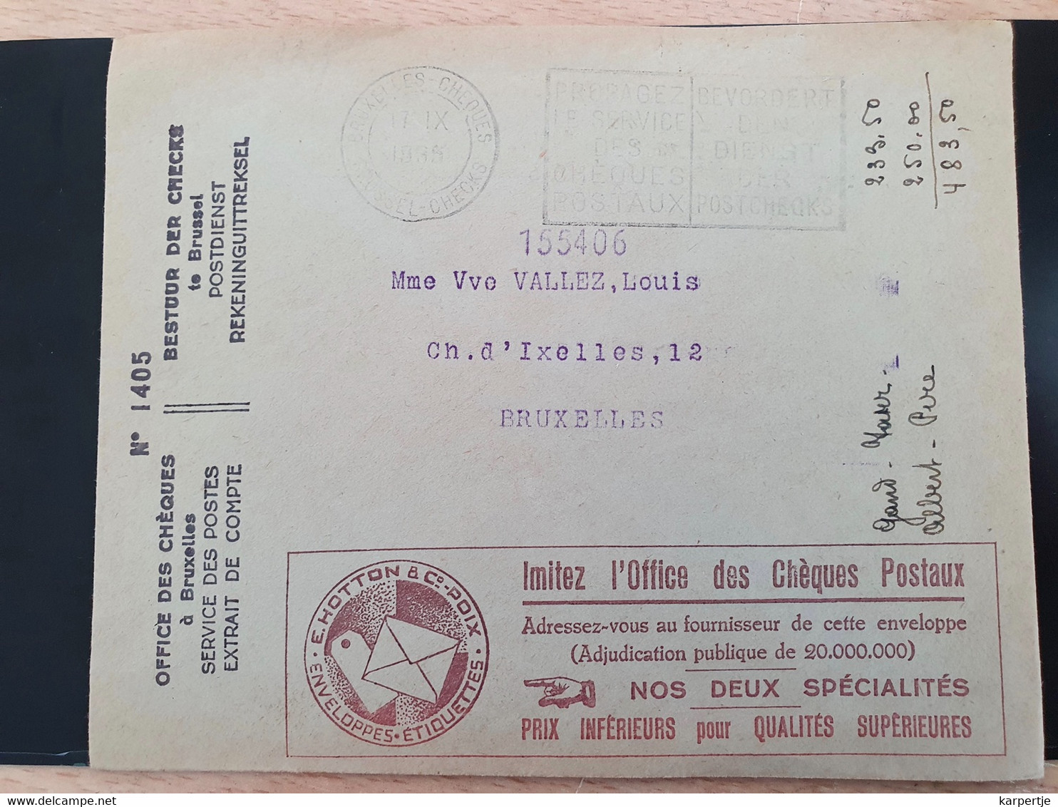 Postcheque Brief België 17-9-1935. - Otros & Sin Clasificación