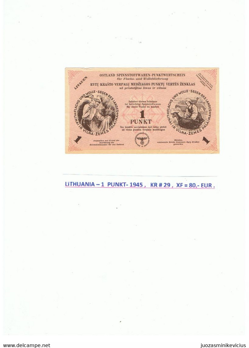 LITHUANIA-1  PUNKT-1945 ,  KR # 29 ,    VF = 100,- EUR . - Litauen