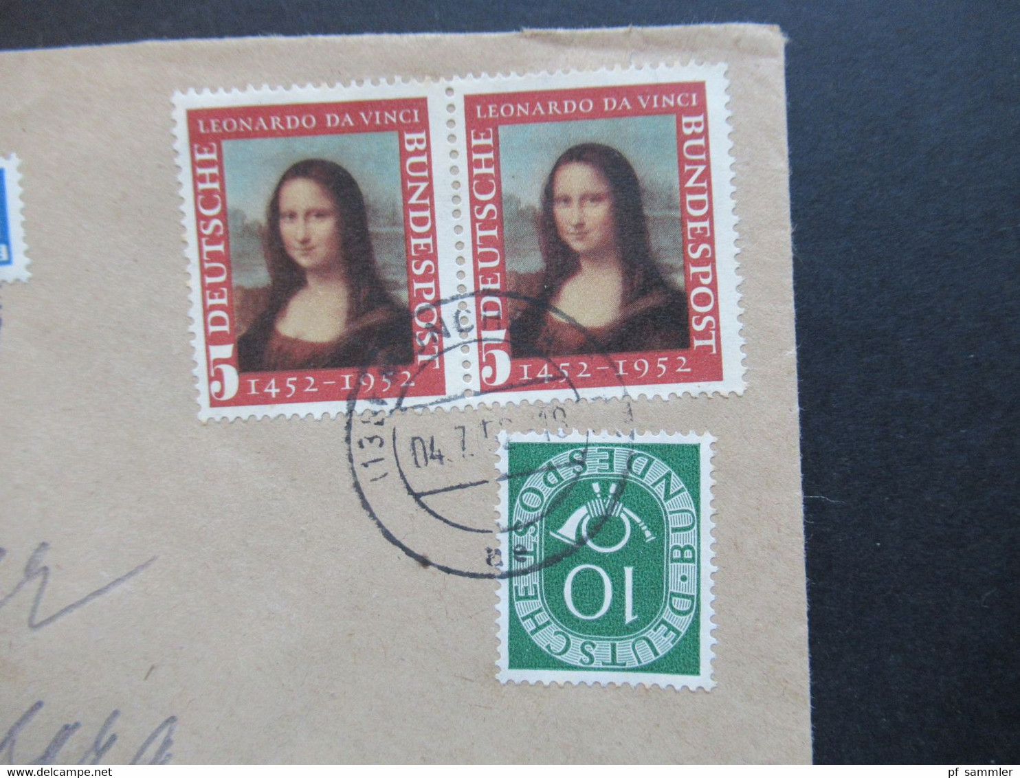 BRD 1952 Da Vinci Mona Lisa Nr. 148 (2) Waagerechtes Paar MiF Mit Posthorn Nr. 128 Von München Nach Starnberg - Briefe U. Dokumente
