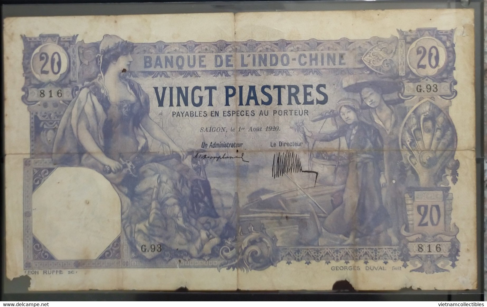 French Indochina Indochine Vietnam Viet Nam Laos Cambodia 20 Piastres VF Banknote Note 1920 - Pick # 41 / 2 Photos - Indochina