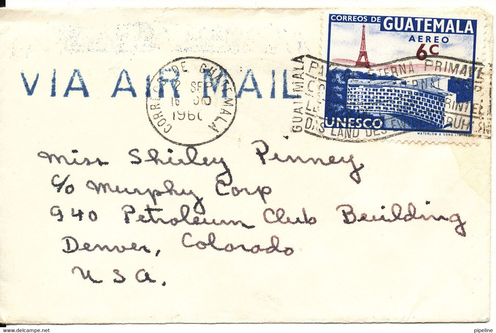 Guatemala Small Cover Sent To USA 2-9-1960 Single Franked UNESCO Stamp - Guatemala