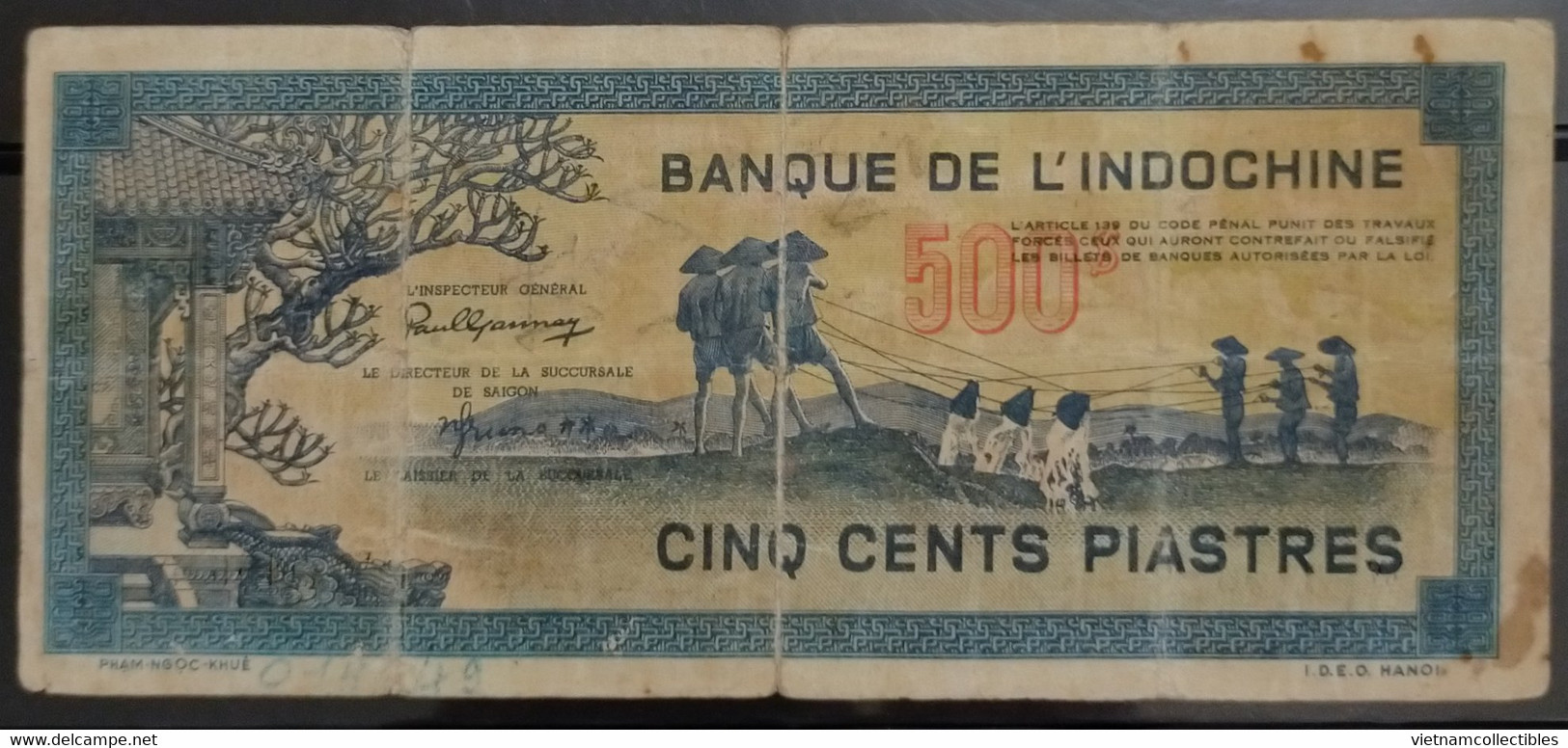 Indochina Indochine Vietnam Viet Nam Laos Cambodia 500 Piastres VF Banknote Note / Billet - Pick # 68 / 2 Photos - Indochina