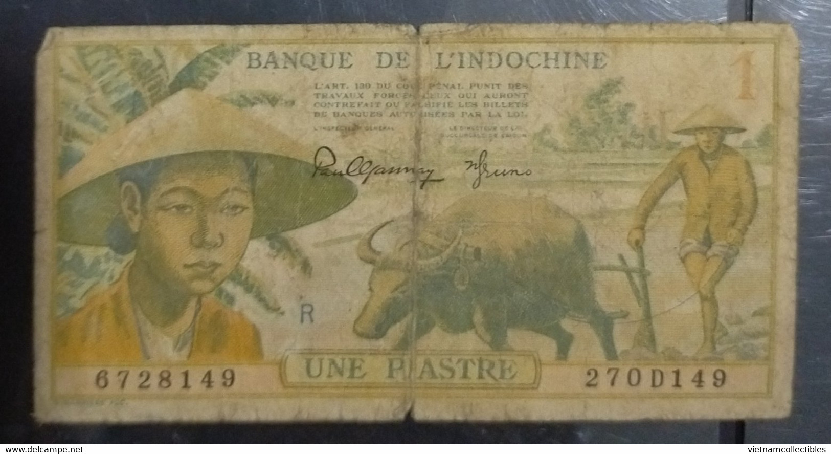 Indochina Indochine Vietnam Viet Nam Laos Cambodia 1 Piastre Fine Banknote Note / Billet 1949 - Pick# 74 / 02 Photo - Indochine