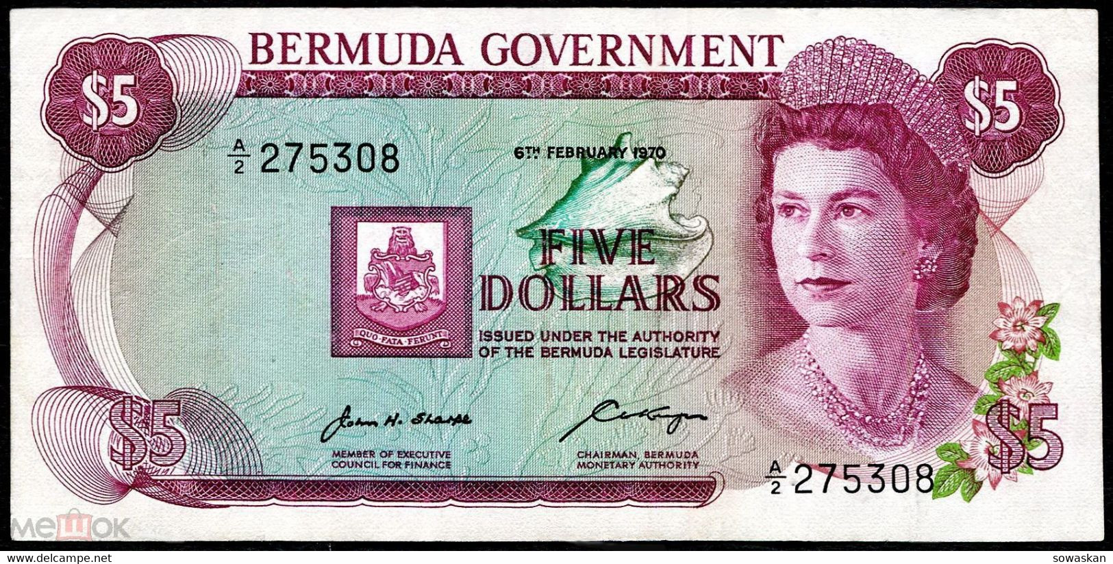 BERMUDAS  5 Dollars 1970  XF - Bermudas