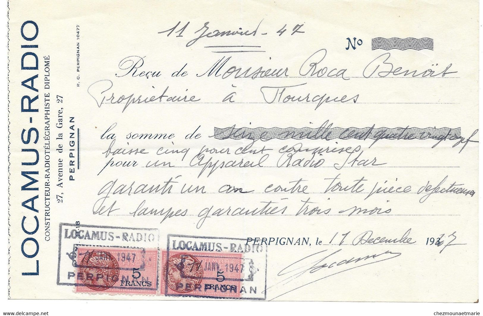 1947 PERPIGNAN - LOCAMUS RADIO AU 27 AVENUE DE LA GARE  - DOCUMENT A ENTETE - Documents Historiques