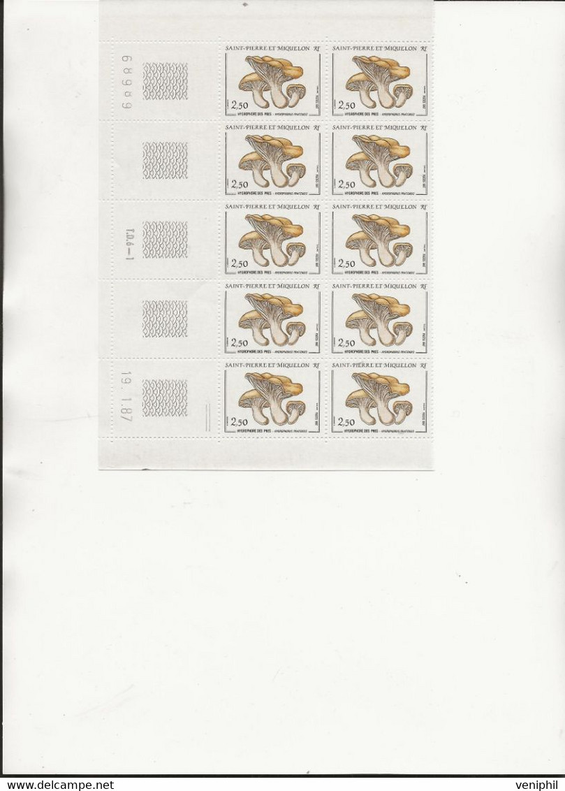 ST PIERRE ET MIQUELON - N° 475 CHAMPIGNONS - BLOC DE 10 COIN DATE -ANNEE 1987 - COTE : 22 ,00 € - Neufs