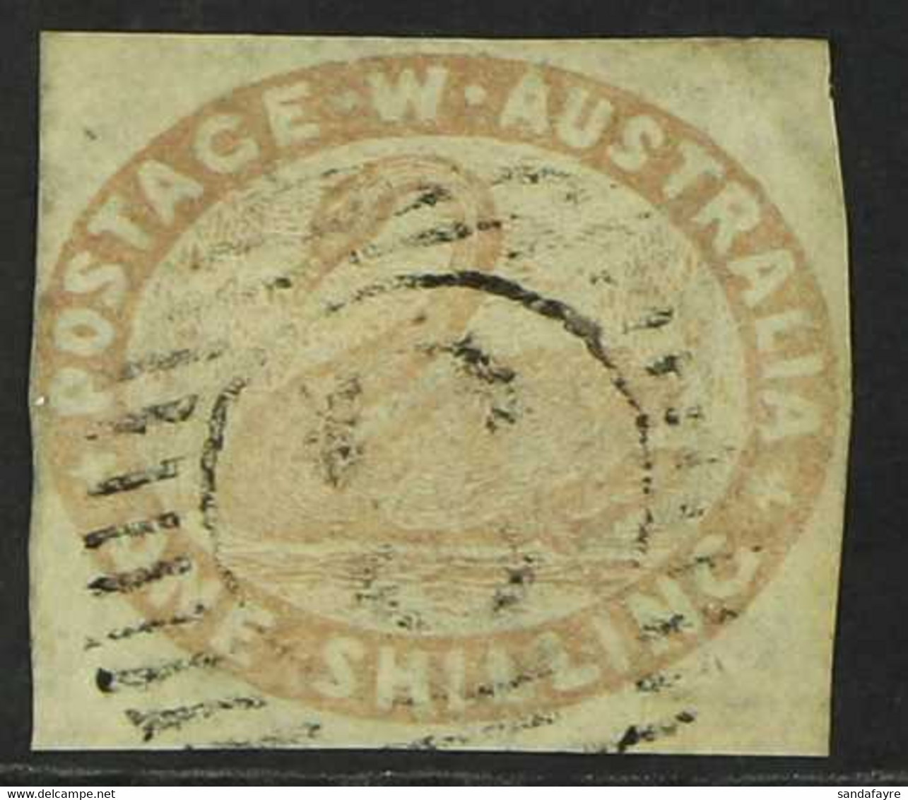 WESTERN AUSTRALIA 1854-1855. 1s Pale Brown, SG 4c, Imperf With 4 Clear Margins (close At Left), Fine Used With Numeral C - Andere & Zonder Classificatie