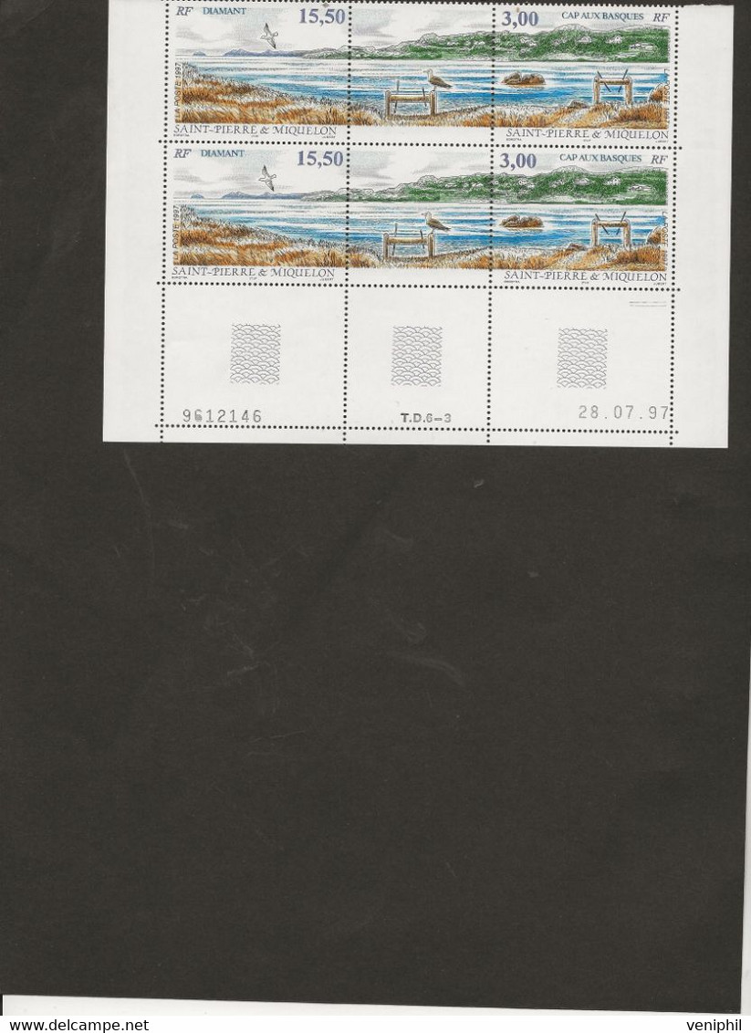 ST PIERRE ET MIQUELON - N° 654 A -2 TRIPTYQUES  COIN DATE -COTE : 15,40 €  -ANNEE 1997 - - Unused Stamps