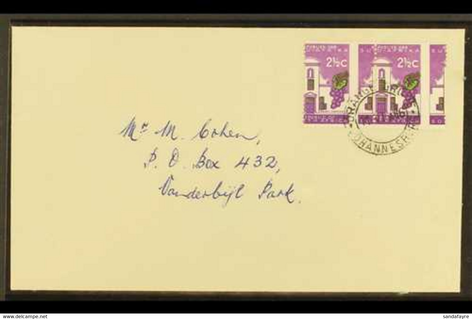 RSA VARIETY 1963-7 2½c Bright Reddish Violet & Emerald, Wmk RSA, GROSSLY MISPERFORATED PAIR On Cover, SG 230a, Neat ORAN - Ohne Zuordnung