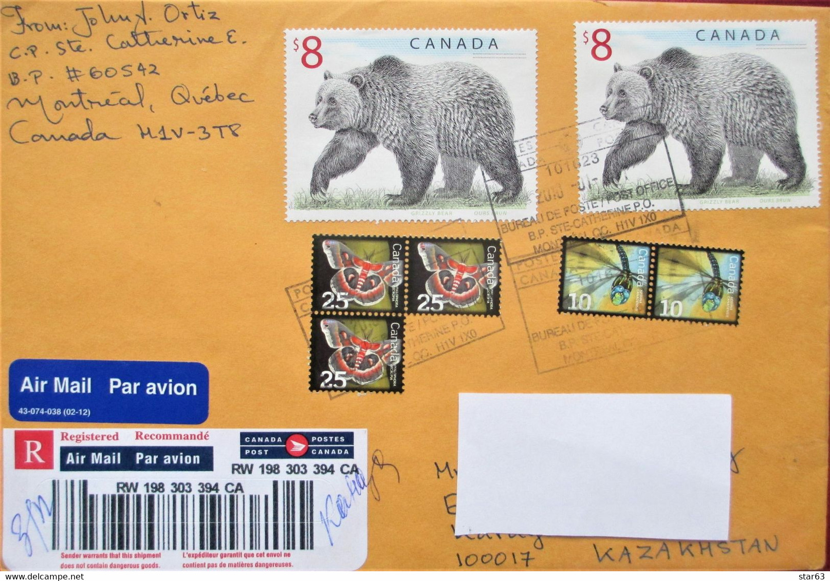 Canada  Registered Mail Envelope  To Kazakhstan - Covers & Documents