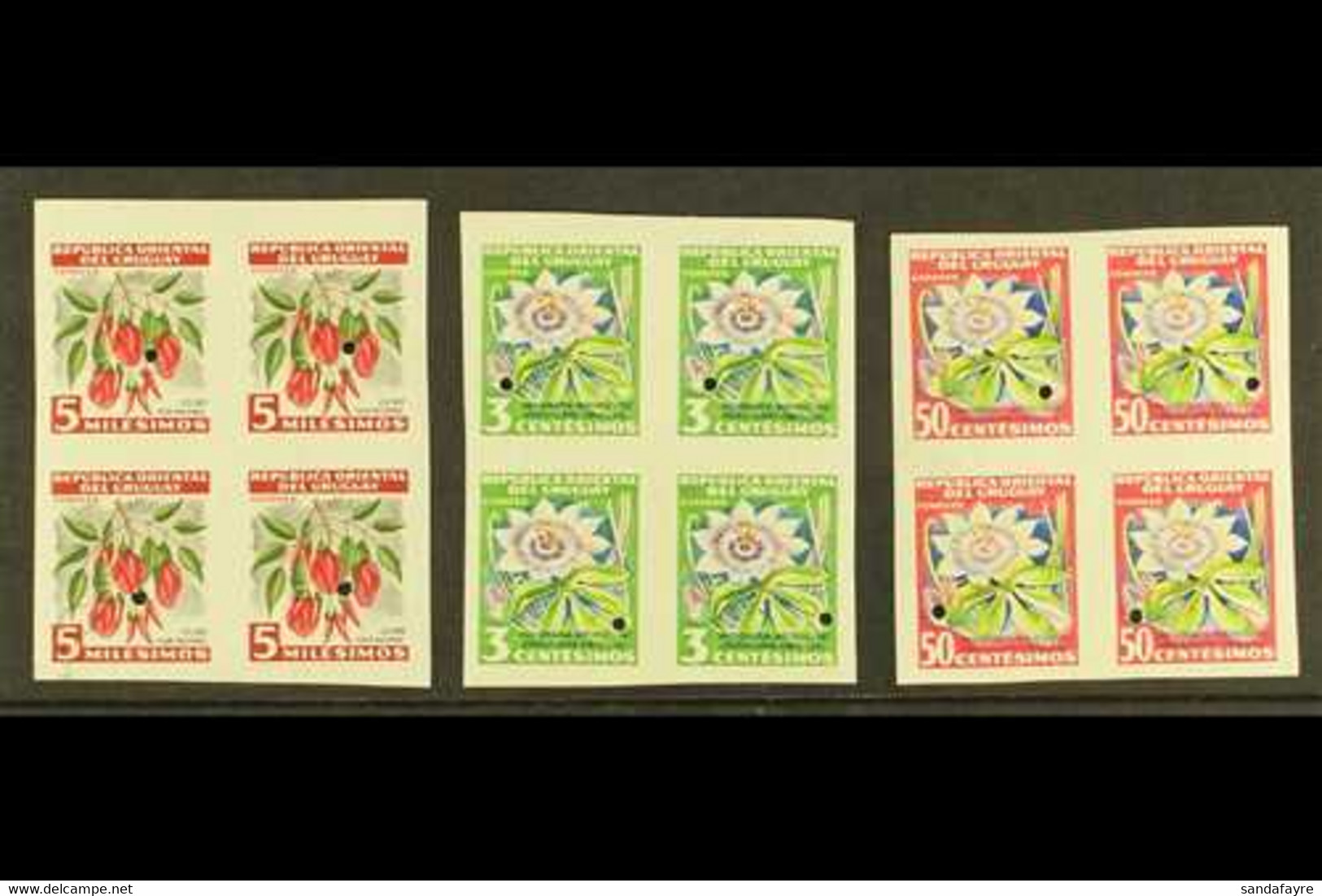WATERLOW IMPERF PROOFS 1954 Flowers Definitives With 5m Ceibo (National Flower), SG 1028, 3c Passion Flower, SG 1031, An - Uruguay