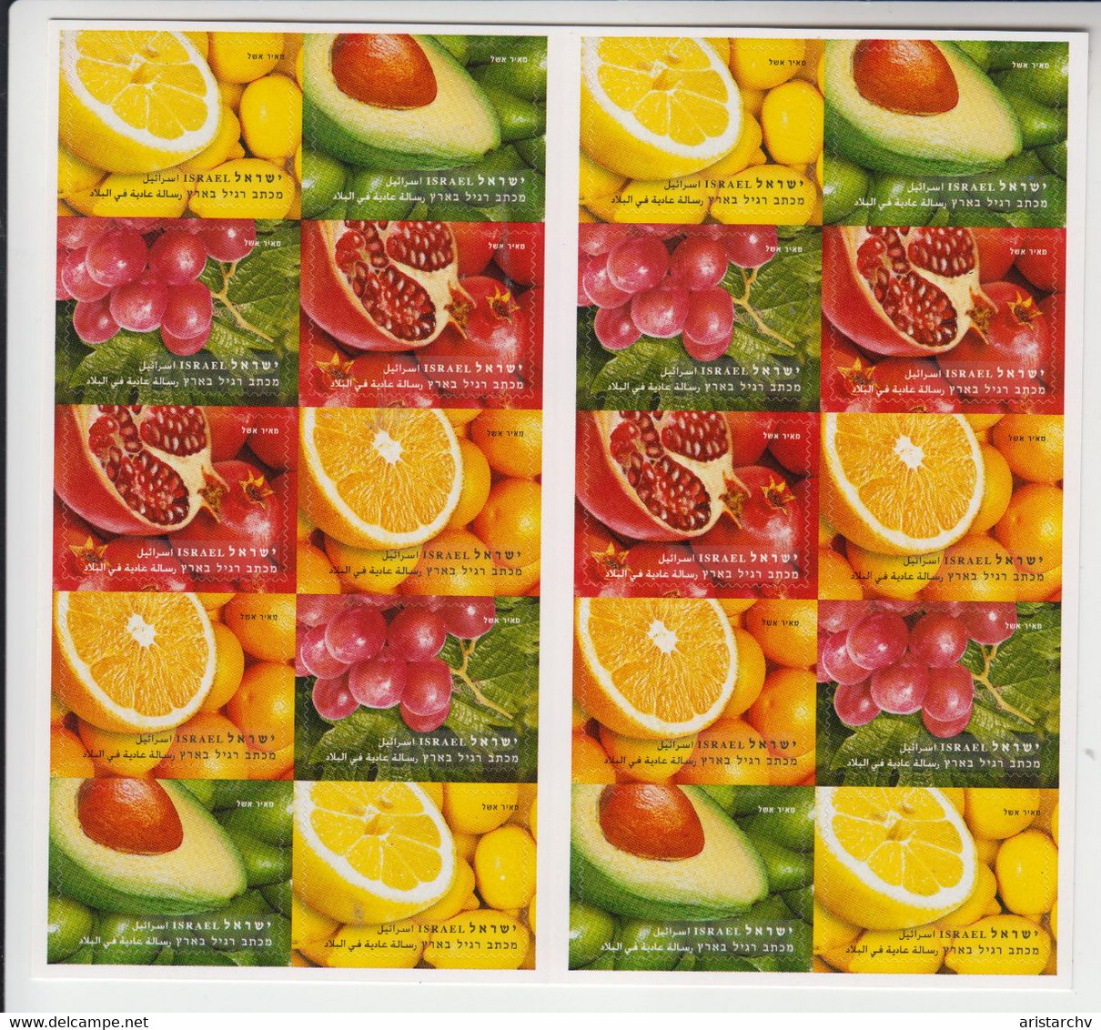 ISRAEL 2009 FRUITS GRAPES ORANGE LEMON AVOCADO POMEGRANATE BOOKLET WITH 5 SIGNS OF MENORAH ON THE BACK - Libretti