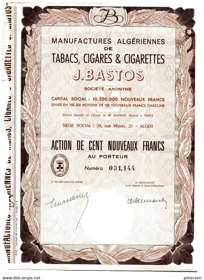 J. BASTOS -  Manufactures Algériennes De Tabacs, Cigares & Cigarettes - Agricultura