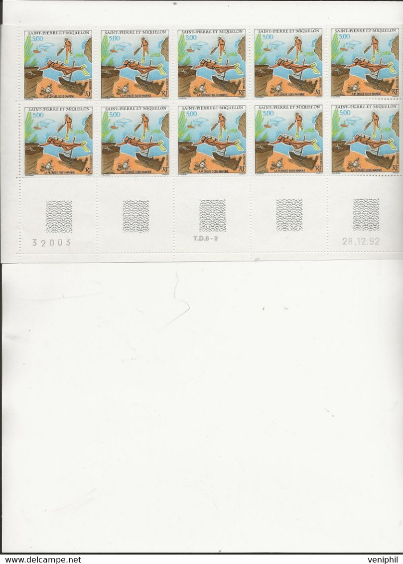 ST PIERRE ET MIQUELON - BLOC DE 10  N° 574 -COIN DATE -ANNEE 1993 - COTE : 25 € - Unused Stamps