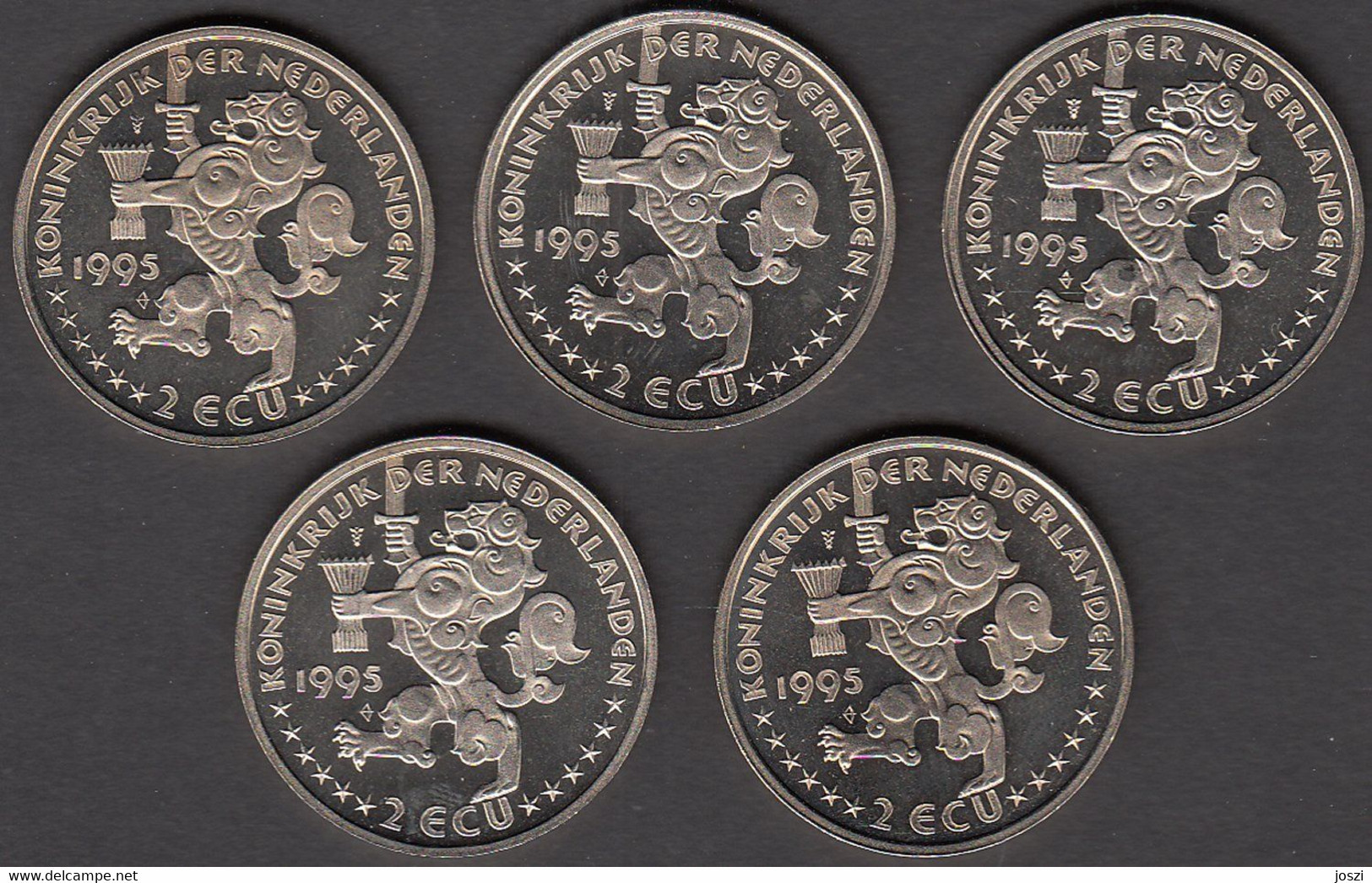 Nederland Set Penningen (5) Sail Amsterdam 1995 2 Ecu UNC - Monedas Elongadas (elongated Coins)