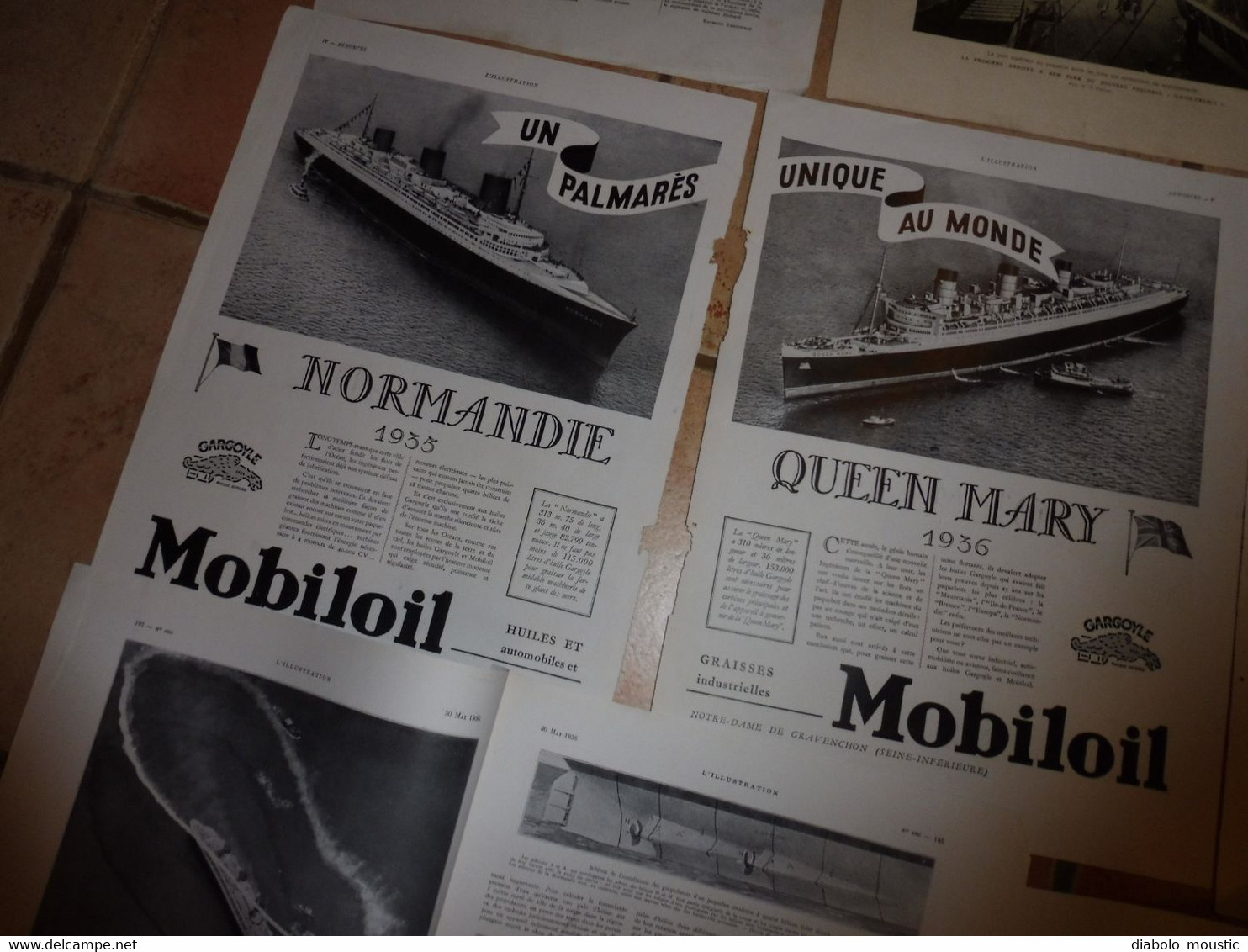 MARINE  , Publicités : Le NORMANDIE, Le QUEEN MARY, Etc (feuilles éparses Issues Du Journal Ancien " L'ILLUSTRATION " - Pubblicitari