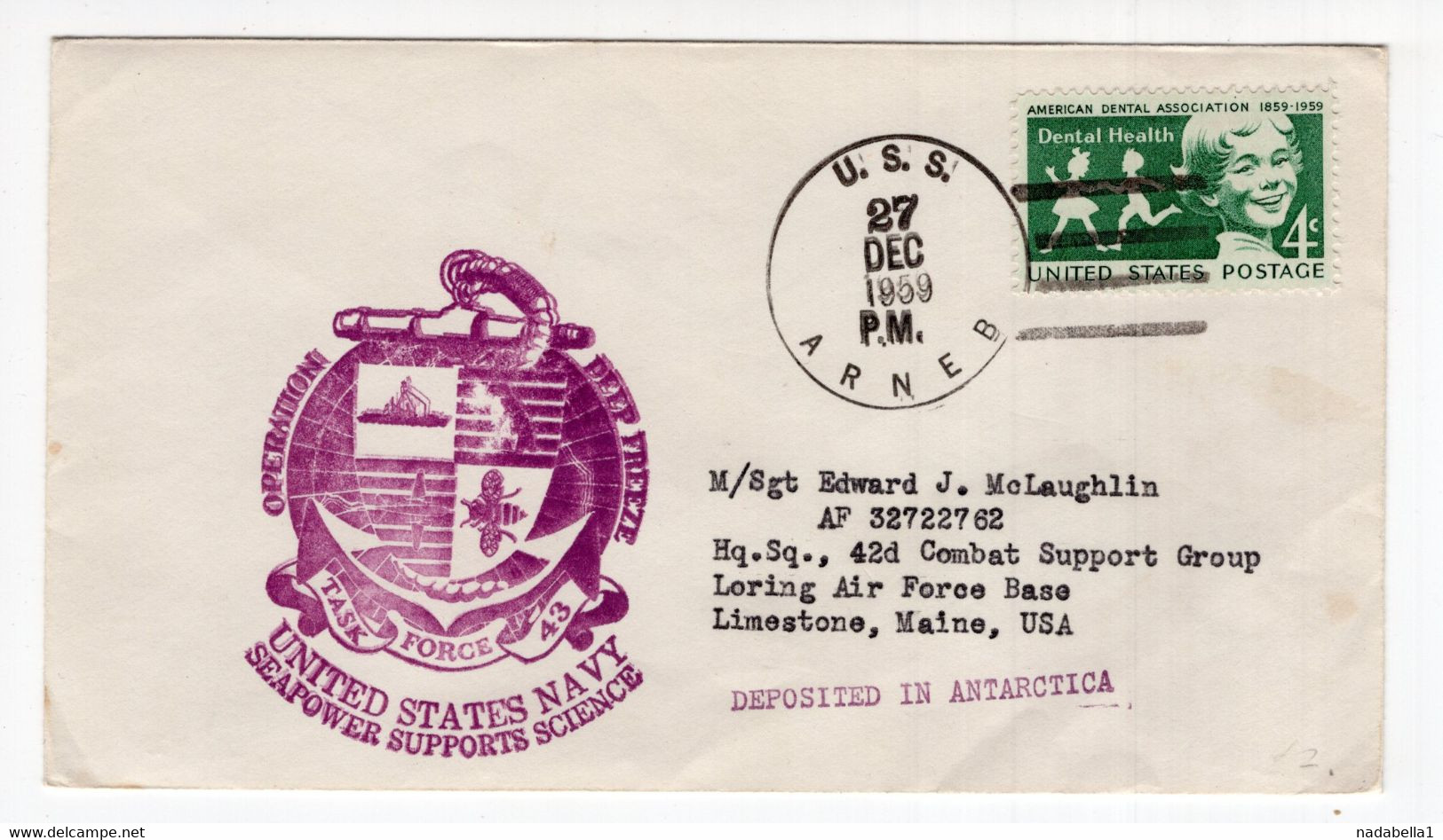 1959. USA, SPECIAL COVER, NAVY, DEPOSITED IN ANTARCTICA, BEE - Souvenirkarten